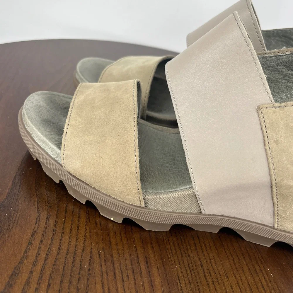 Sorel Joanie II Sandals Women 9 Beige Leather Platform Lug Slingback NL3556-365‎